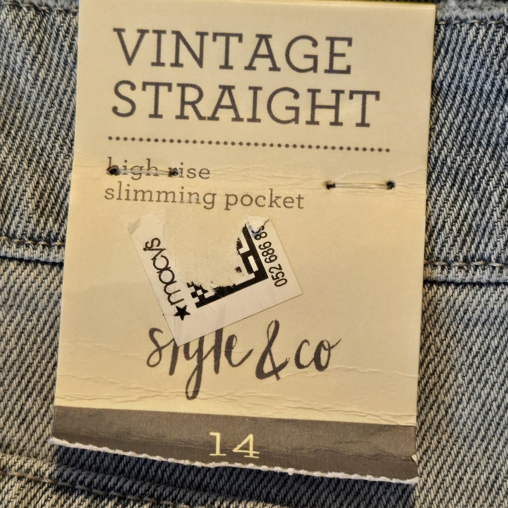 NWT Style&Co. Bandana Roses Vintage Style High Rise Straight Blue Jeans Size 14 - Picture 7 of 10
